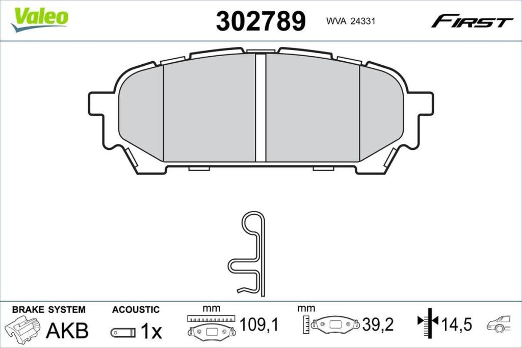 Jogo de 4 pastilhas de travão VALEO ref. 302789